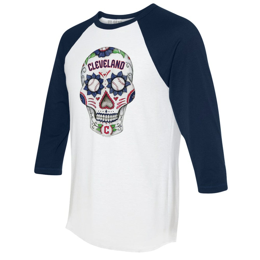 Cleveland Guardians Tiny Turnip Unisex Sugar Skull 3/4-Sleeve Raglan T-Shirt - MLB T-shirts