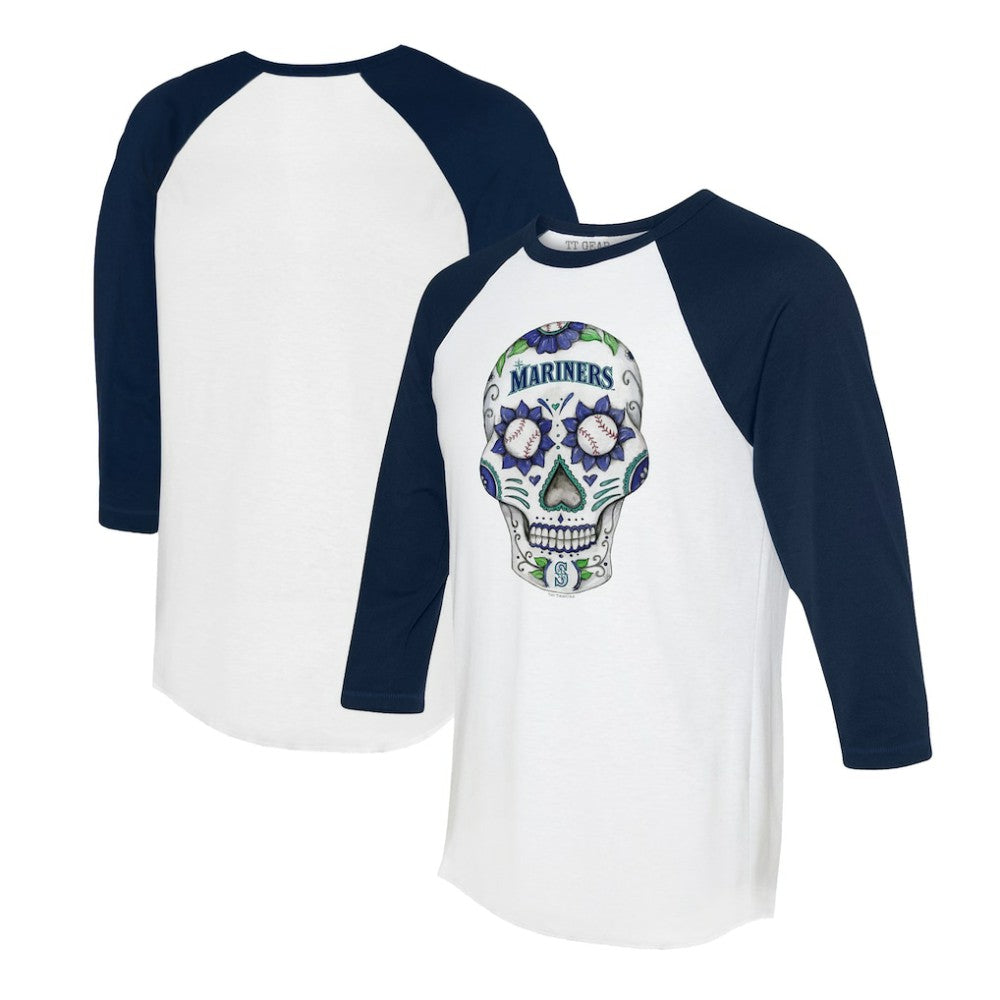 Seattle Mariners Tiny Turnip Unisex Sugar Skull 3/4-Sleeve Raglan T-Shirt - MLB T-shirts
