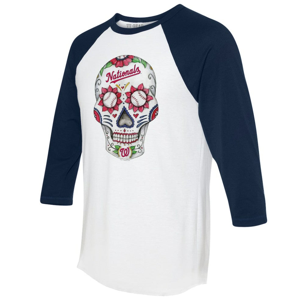 Washington Nationals Tiny Turnip Unisex Sugar Skull 3/4-Sleeve Raglan T-Shirt - MLB T-shirts