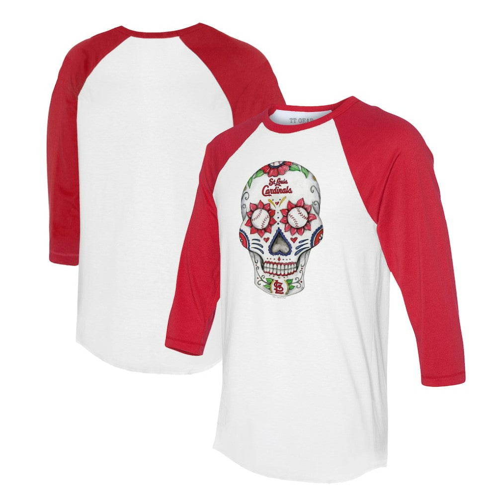 St. Louis Cardinals Tiny Turnip Unisex Sugar Skull 3/4-Sleeve Raglan T-Shirt - MLB T-shirts