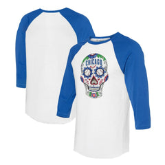 Chicago Cubs Tiny Turnip Unisex Sugar Skull 3/4-Sleeve Raglan T-Shirt - MLB T-shirts