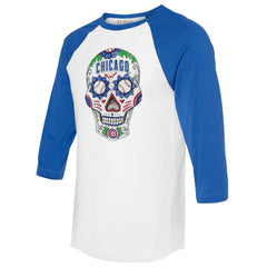 Chicago Cubs Tiny Turnip Unisex Sugar Skull 3/4-Sleeve Raglan T-Shirt - MLB T-shirts
