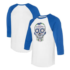 Texas Rangers Tiny Turnip Unisex Sugar Skull 3/4-Sleeve Raglan T-Shirt - MLB T-shirts
