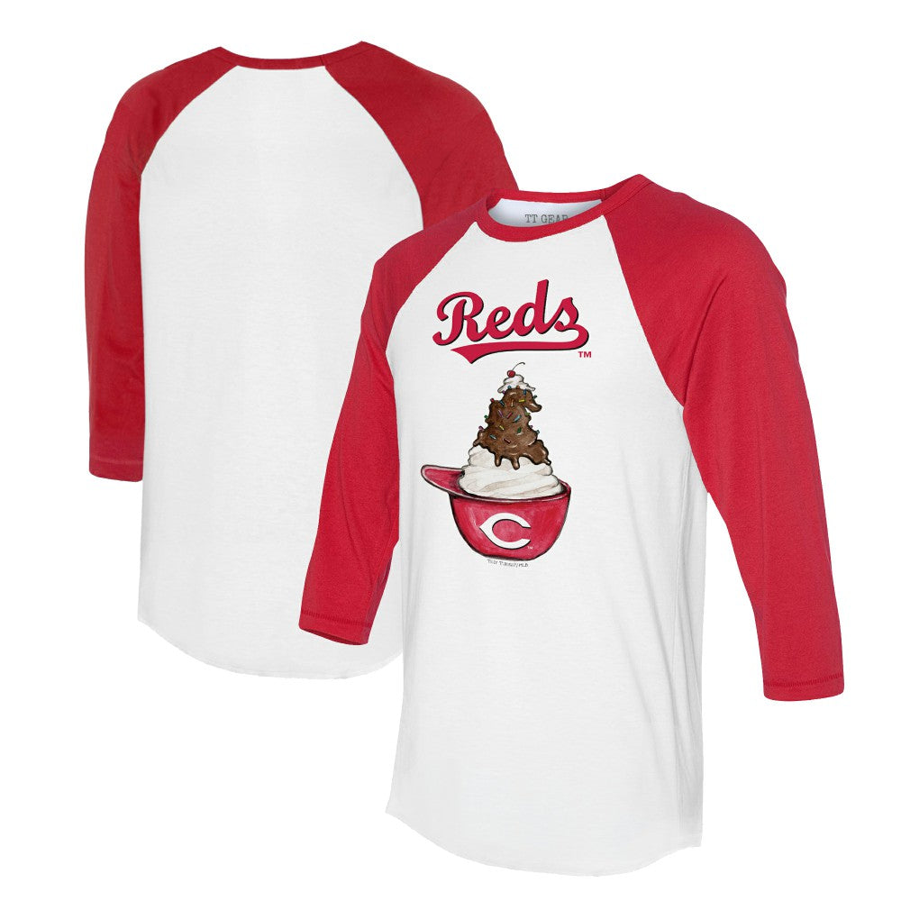 Cincinnati Reds Tiny Turnip Unisex Sundae Helmet 3/4-Sleeve Raglan T-Shirt - MLB T-shirts