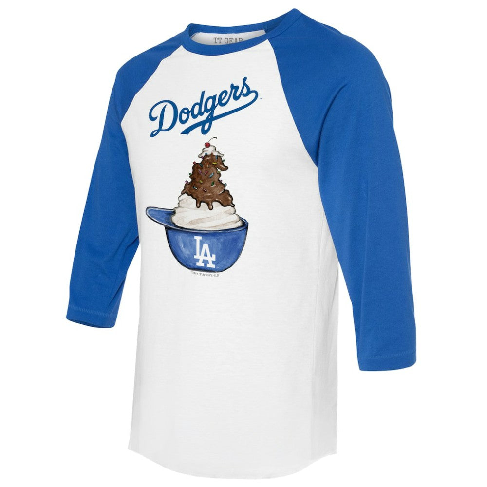 Los Angeles Dodgers Tiny Turnip Unisex Sundae Helmet 3/4-Sleeve Raglan T-Shirt - MLB T-shirts