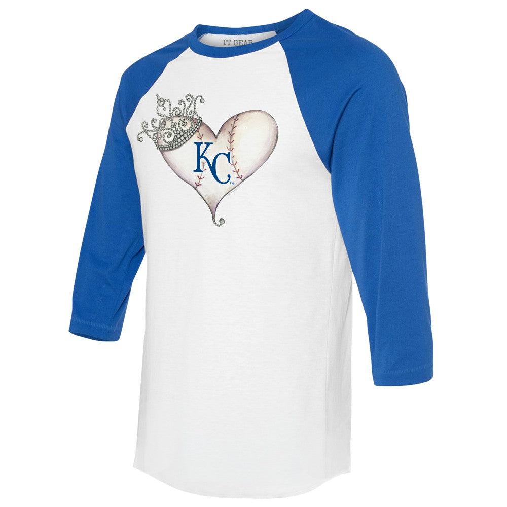 Kansas City Royals Tiny Turnip Unisex Tiara Heart 3/4-Sleeve Raglan T-Shirt - MLB T-shirts
