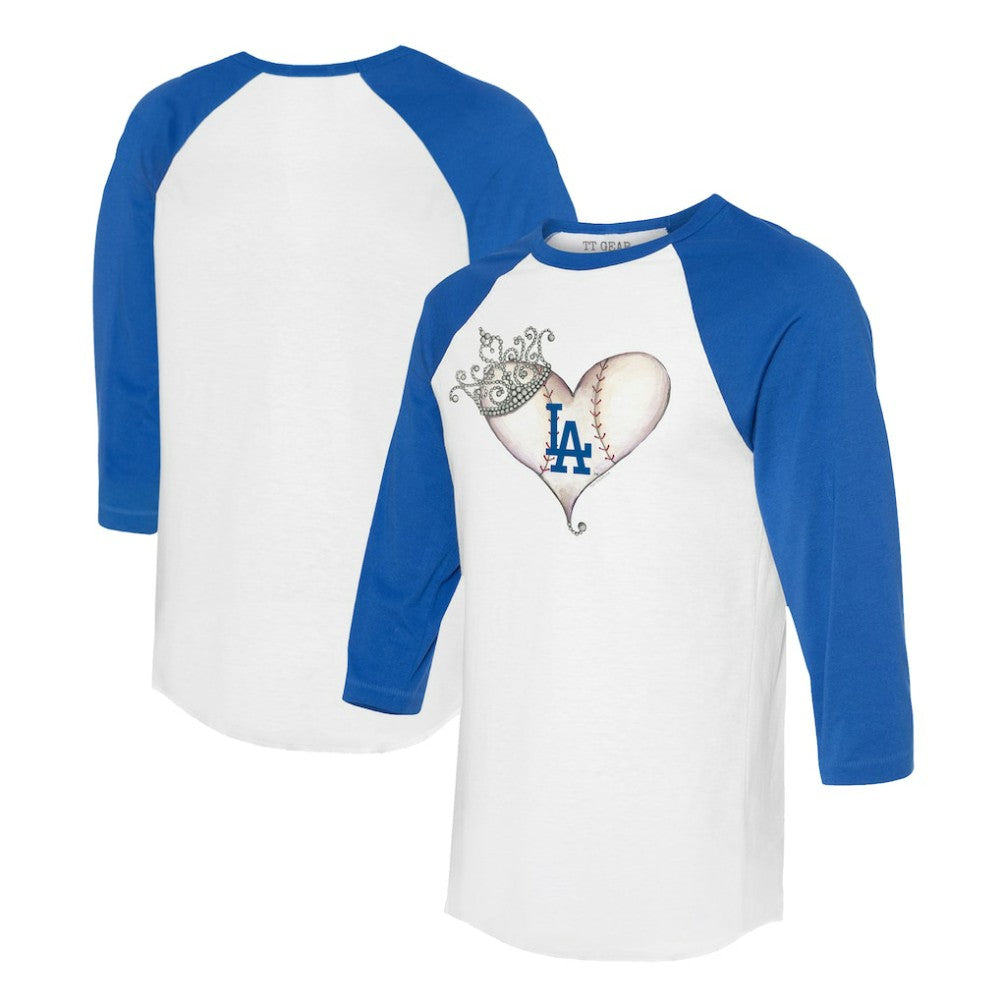 Los Angeles Dodgers Tiny Turnip Unisex Tiara Heart 3/4-Sleeve Raglan T-Shirt - MLB T-shirts