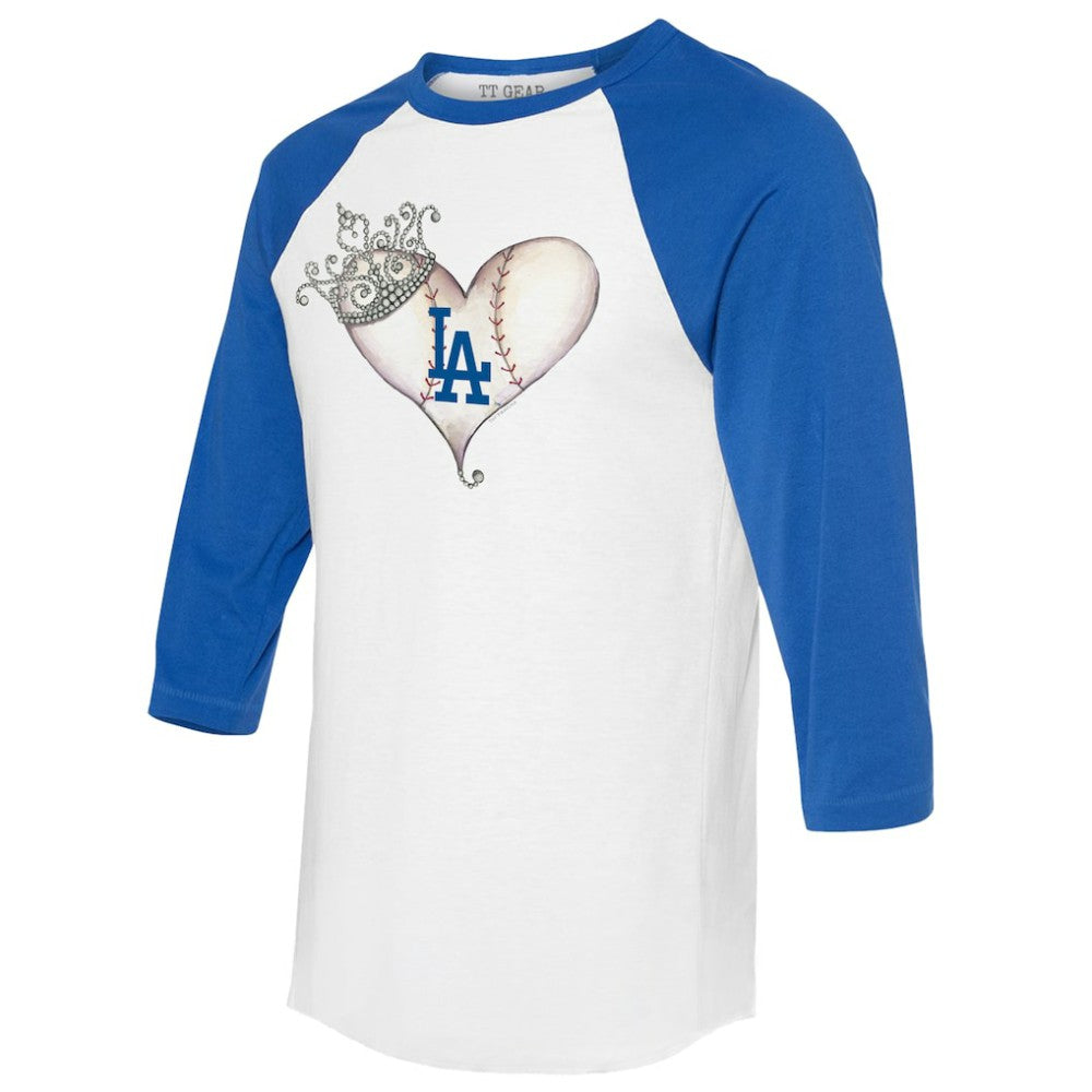 Los Angeles Dodgers Tiny Turnip Unisex Tiara Heart 3/4-Sleeve Raglan T-Shirt - MLB T-shirts