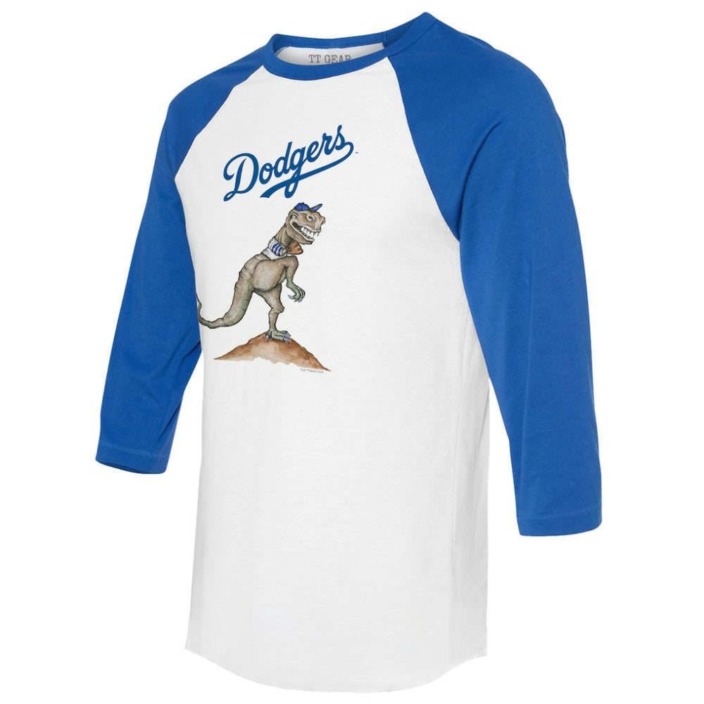 Los Angeles Dodgers Tiny Turnip Unisex TT Rex 3/4-Sleeve Raglan T-Shirt - MLB T-shirts
