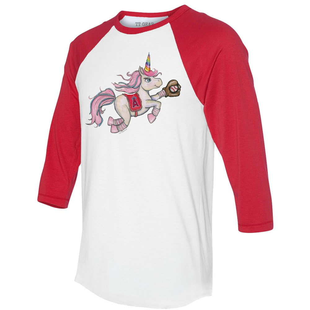 Los Angeles Angels Tiny Turnip Unisex Unicorn 3/4-Sleeve Raglan T-Shirt - MLB T-shirts
