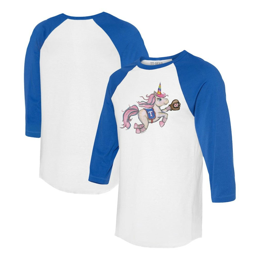 Texas Rangers Tiny Turnip Unisex Unicorn 3/4-Sleeve Raglan T-Shirt - MLB T-shirts