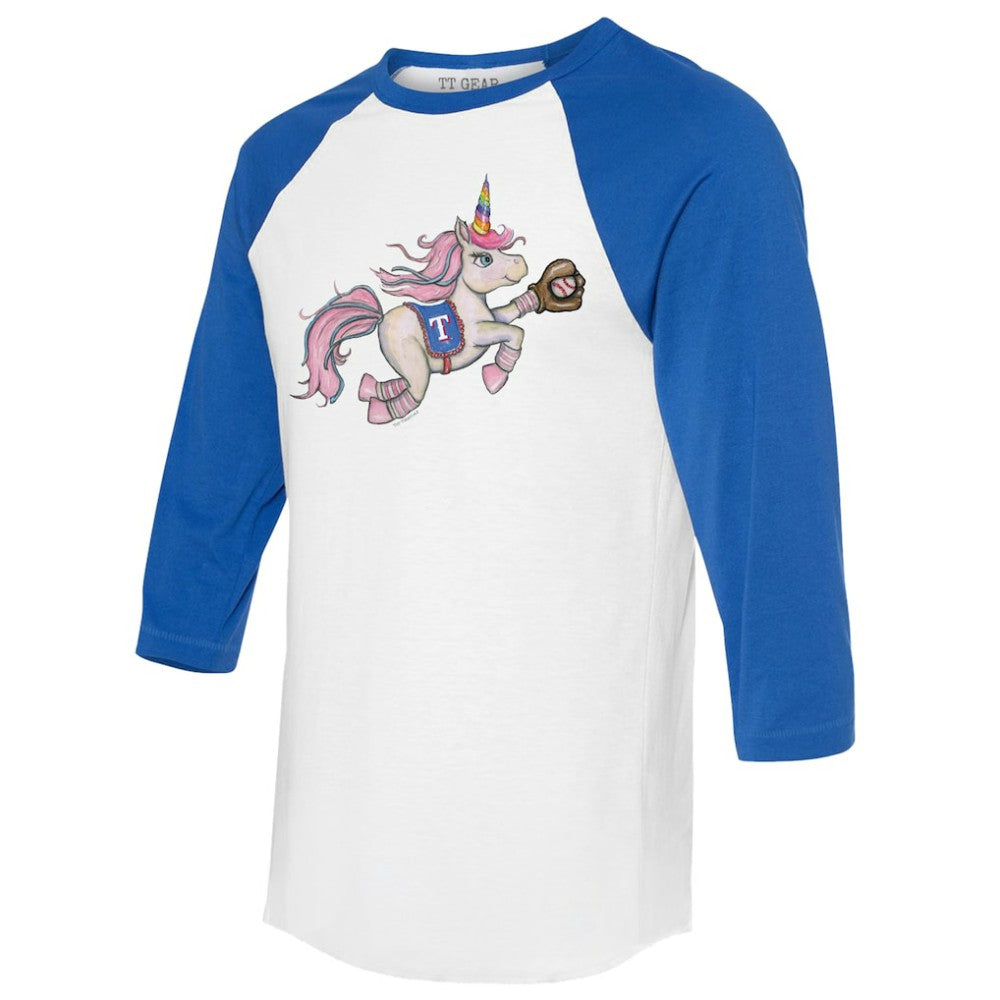Texas Rangers Tiny Turnip Unisex Unicorn 3/4-Sleeve Raglan T-Shirt - MLB T-shirts