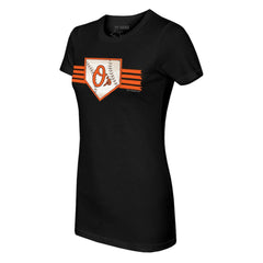 Baltimore Orioles Tiny Turnip Women's Base Stripe T-Shirt - MLB T-shirts