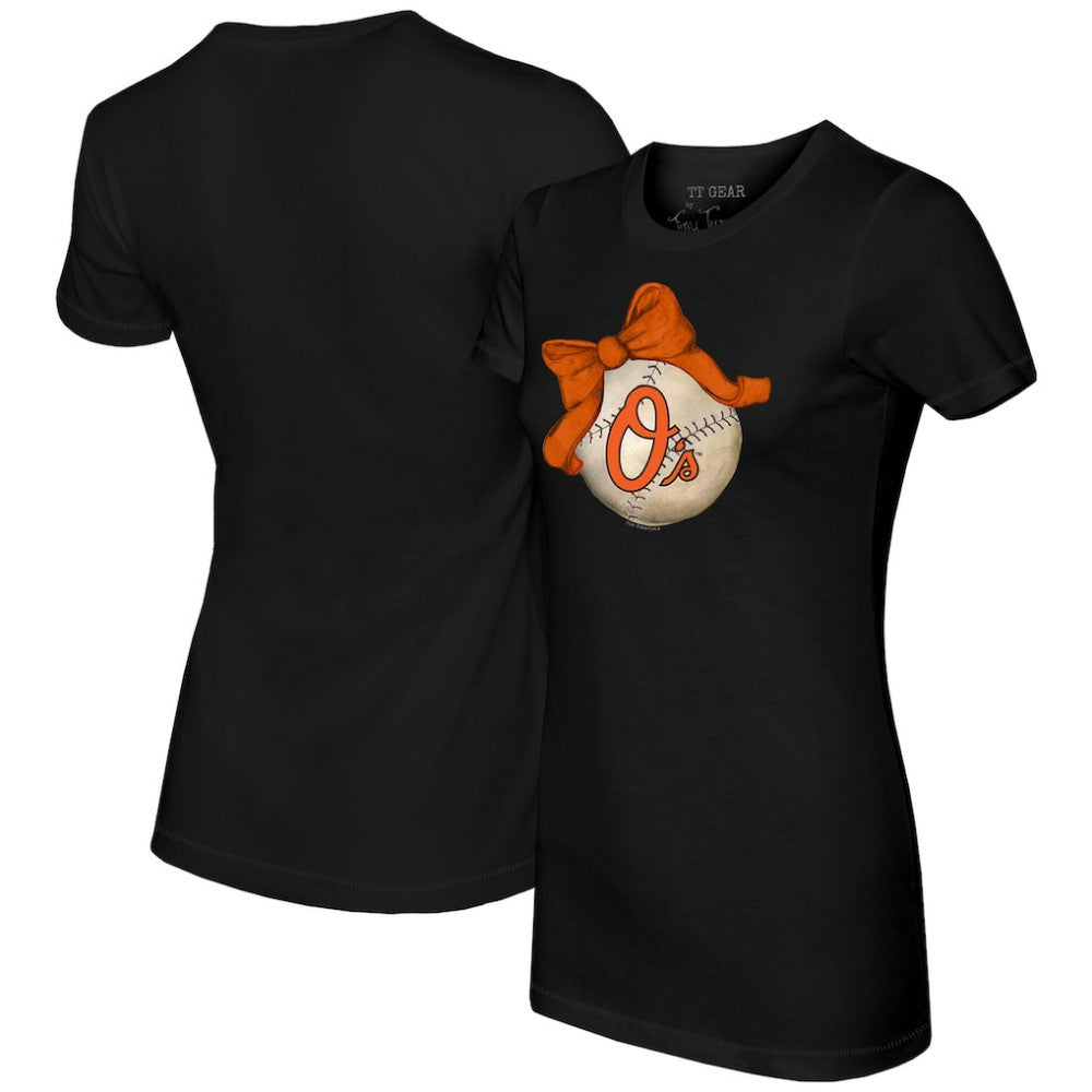 Baltimore Orioles Tiny Turnip Women's Baseball Bow T-Shirt - MLB T-shirts