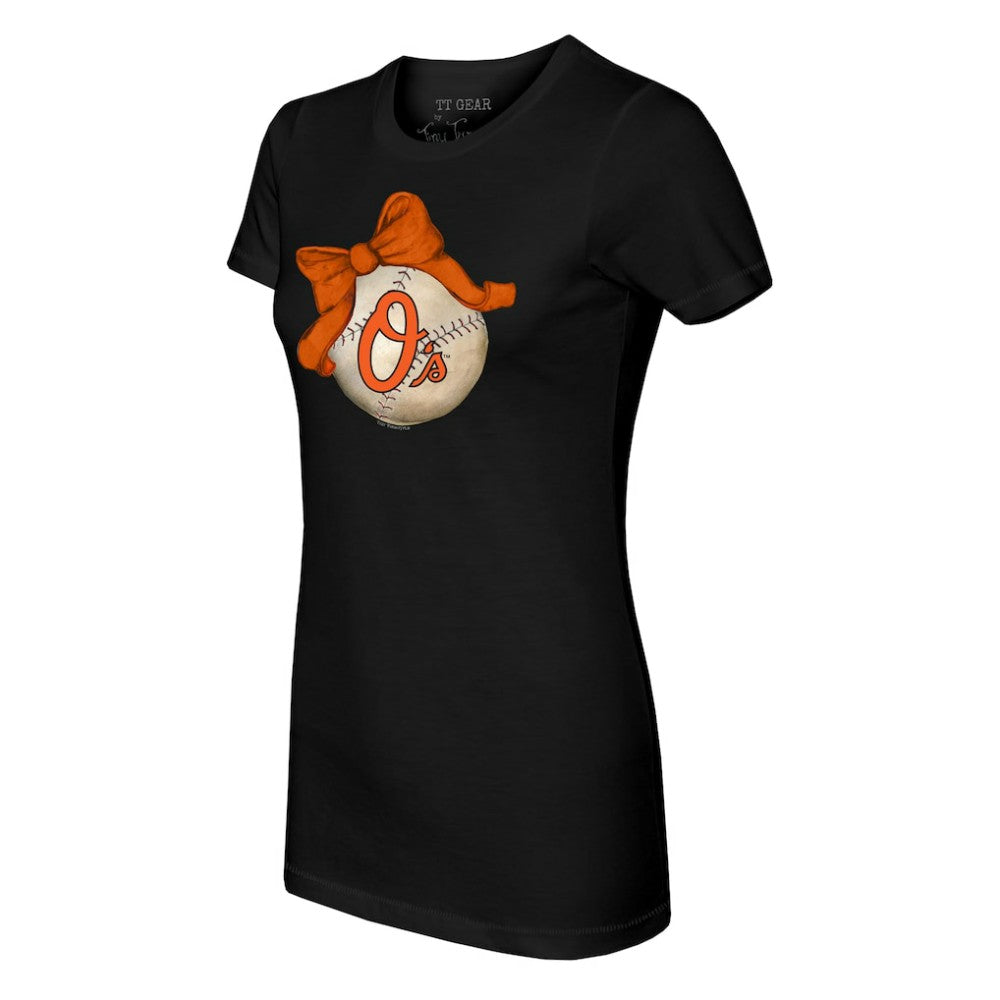 Baltimore Orioles Tiny Turnip Women's Baseball Bow T-Shirt - MLB T-shirts