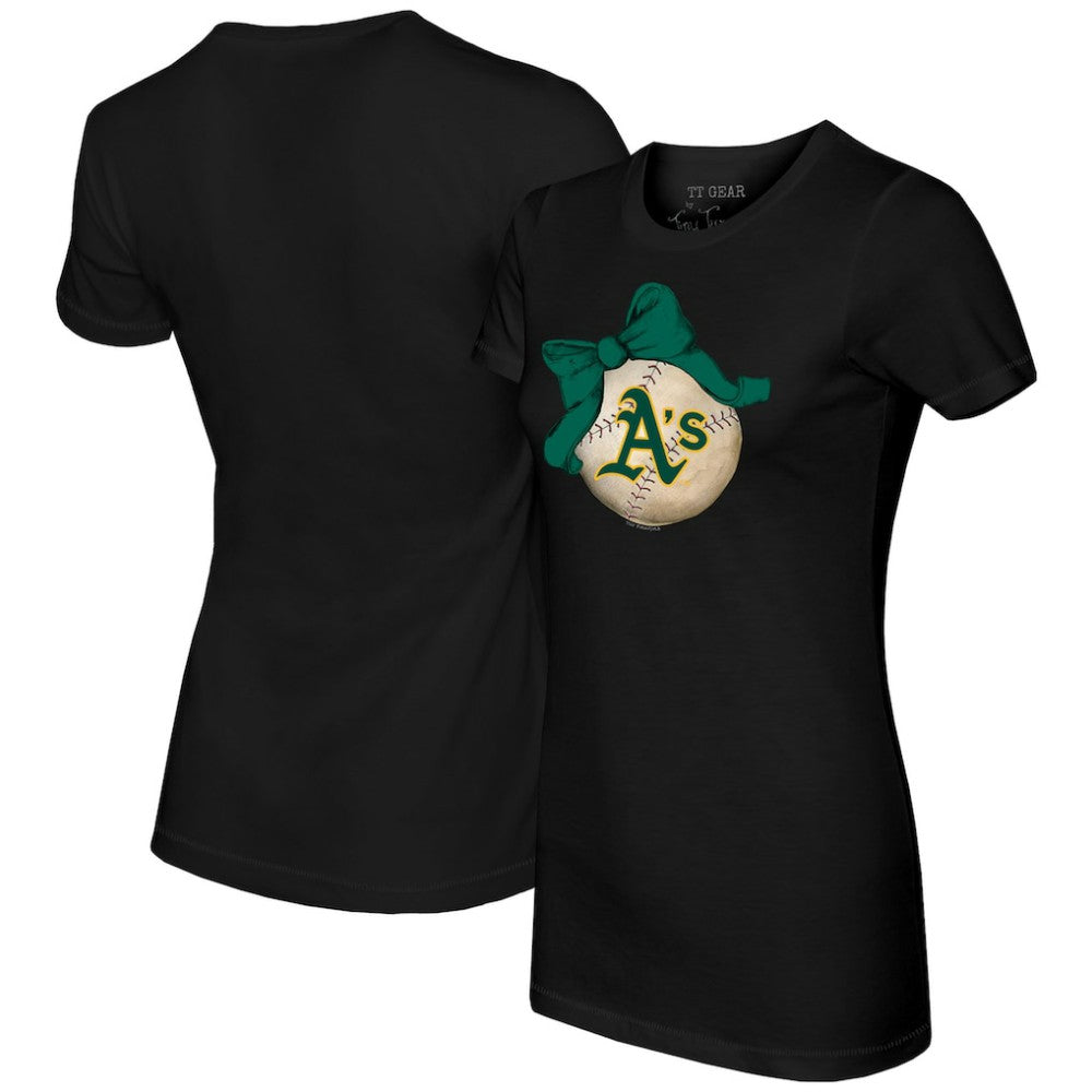 Athletics Tiny Turnip Women's Baseball Bow T-Shirt - MLB T-shirts