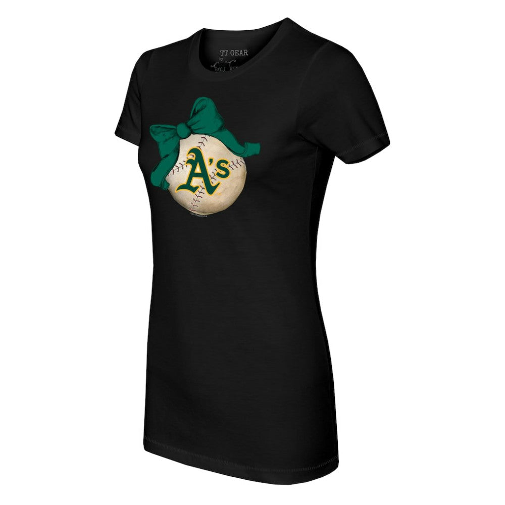 Athletics Tiny Turnip Women's Baseball Bow T-Shirt - MLB T-shirts