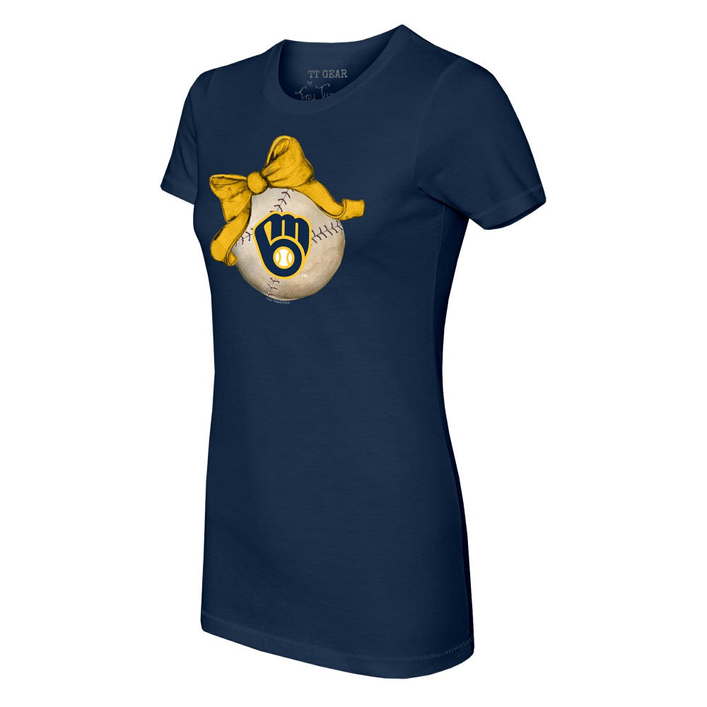 Milwaukee Brewers Tiny Turnip Women's Baseball Bow T-Shirt - MLB T-shirts