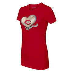 Cincinnati Reds Tiny Turnip Women's Heart Banner T-Shirt - MLB T-shirts