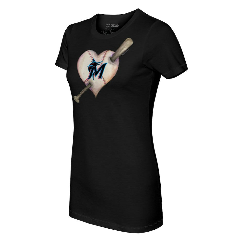 Miami Marlins Tiny Turnip Women's Heart Bat T-Shirt - MLB T-shirts