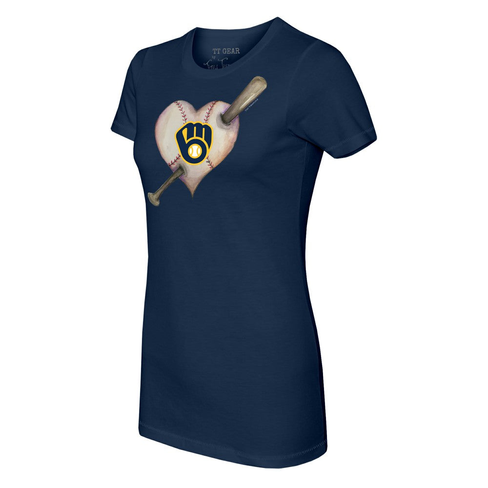 Milwaukee Brewers Tiny Turnip Women's Heart Bat T-Shirt - MLB T-shirts