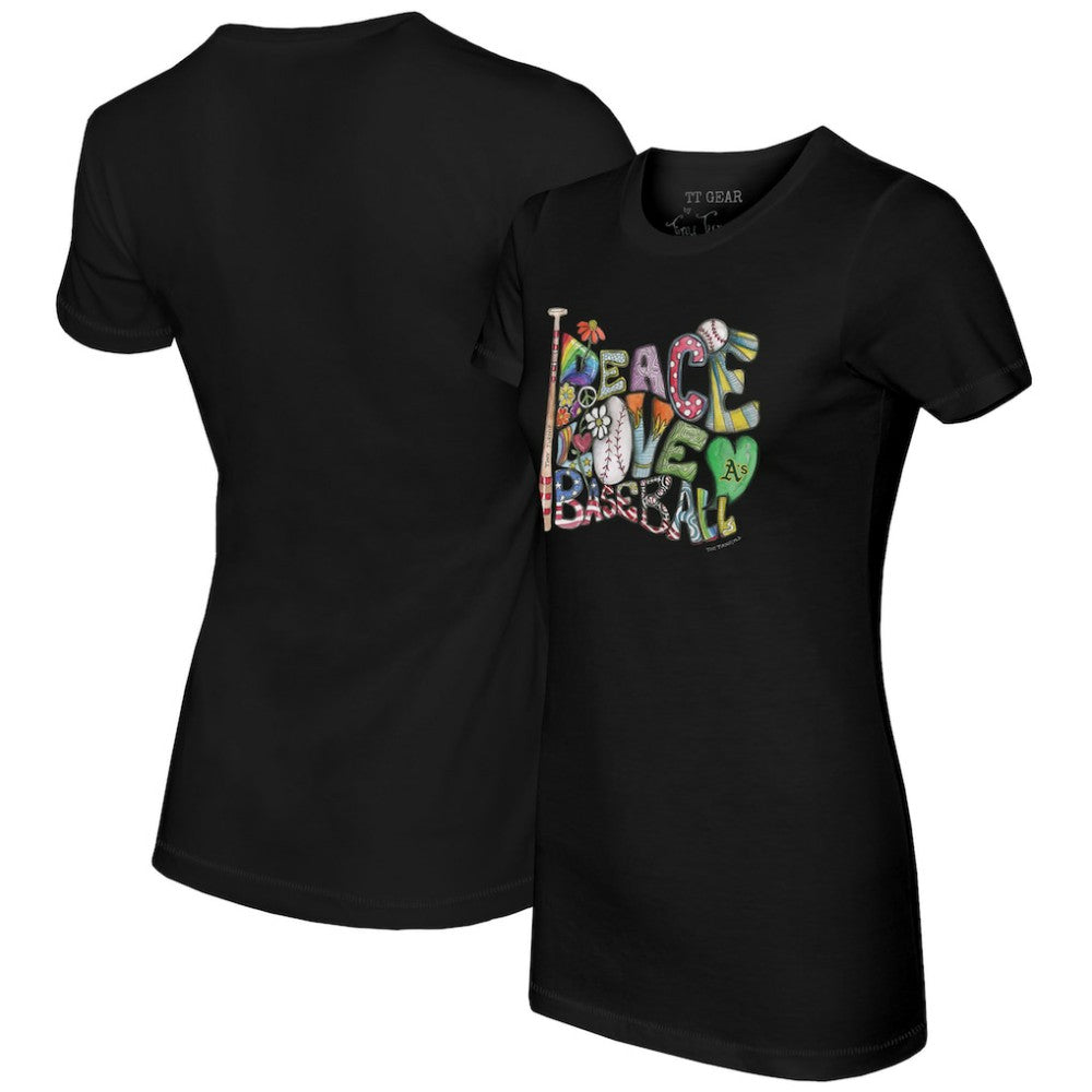Athletics Tiny Turnip Women's Peace Love Baseball Fitted T-Shirt - MLB T-shirts