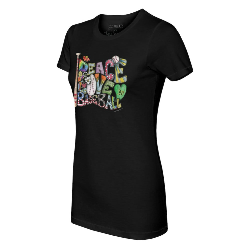 Athletics Tiny Turnip Women's Peace Love Baseball Fitted T-Shirt - MLB T-shirts