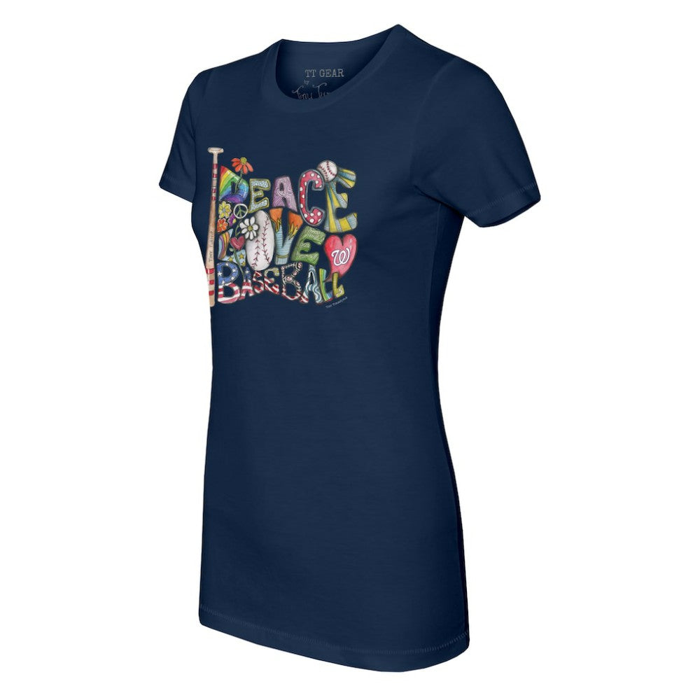 Washington Nationals Tiny Turnip Women's Peace Love Baseball Fitted T-Shirt - MLB T-shirts