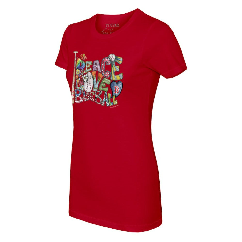 Boston Red Sox Tiny Turnip Women's Peace Love Baseball Fitted T-Shirt - MLB T-shirts