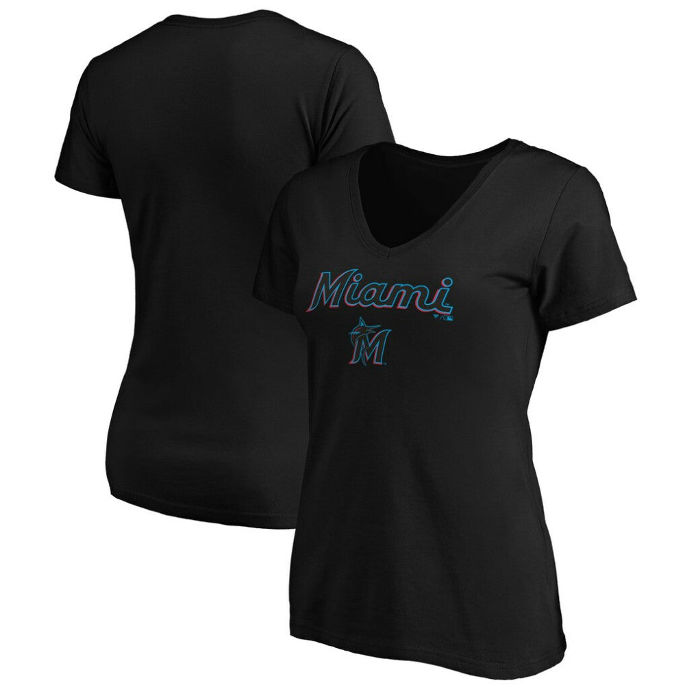 Miami Marlins Women's Core Team Lock Up V-Neck T-Shirt - MLB T-shirts