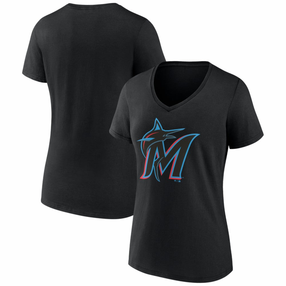Miami Marlins Women's Logo V-Neck T-Shirt - MLB T-shirts