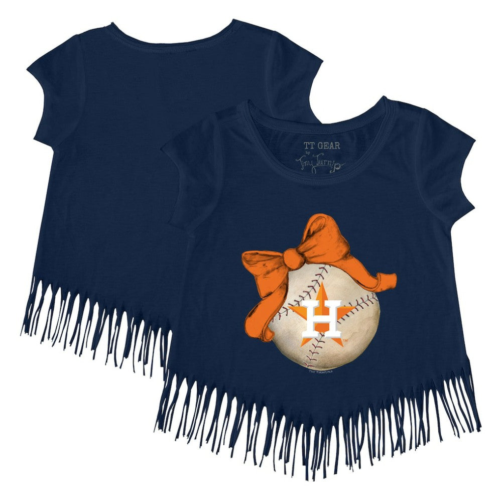 Houston Astros Tiny Turnip Girls Youth Baseball Bow Fringe T-Shirt - MLB T-shirts