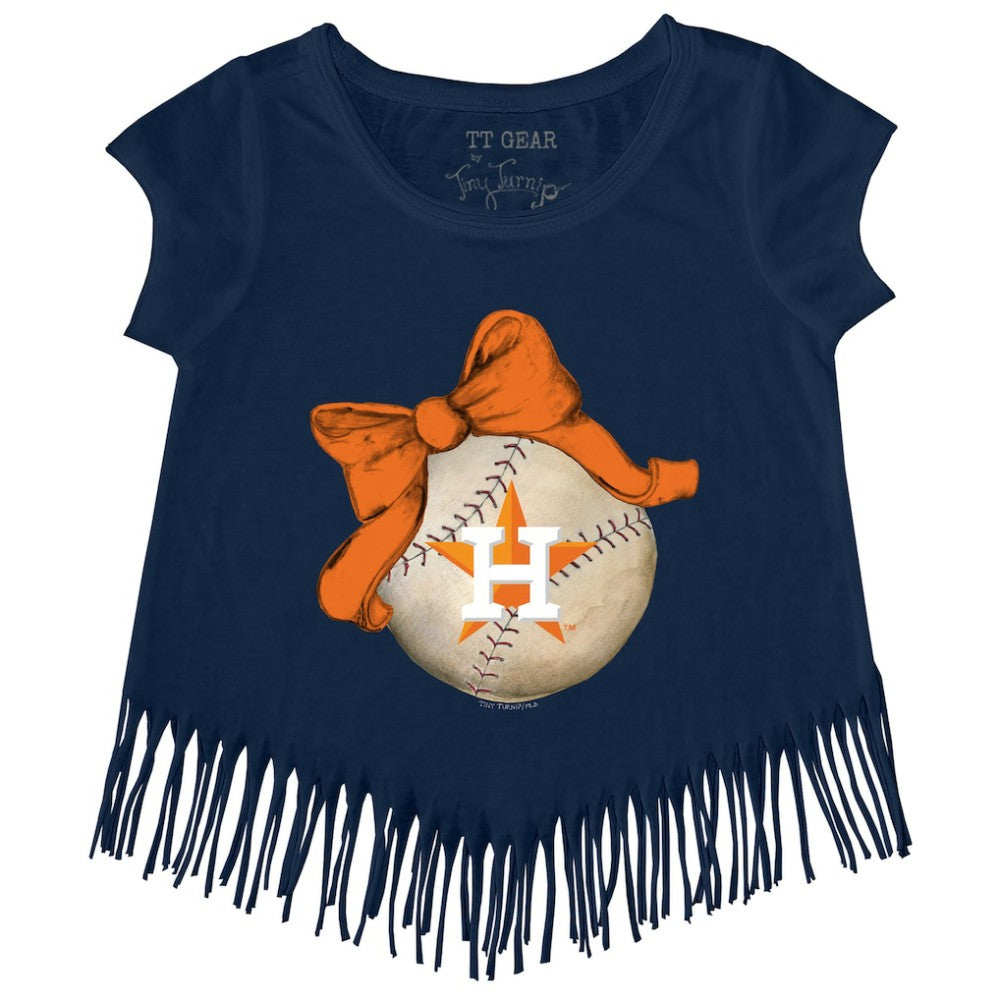 Houston Astros Tiny Turnip Girls Youth Baseball Bow Fringe T-Shirt - MLB T-shirts