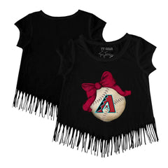 Arizona Diamondbacks Tiny Turnip Girls Youth Baseball Bow Fringe T-Shirt - MLB T-shirts