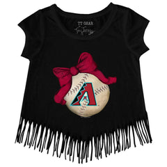 Arizona Diamondbacks Tiny Turnip Girls Youth Baseball Bow Fringe T-Shirt - MLB T-shirts
