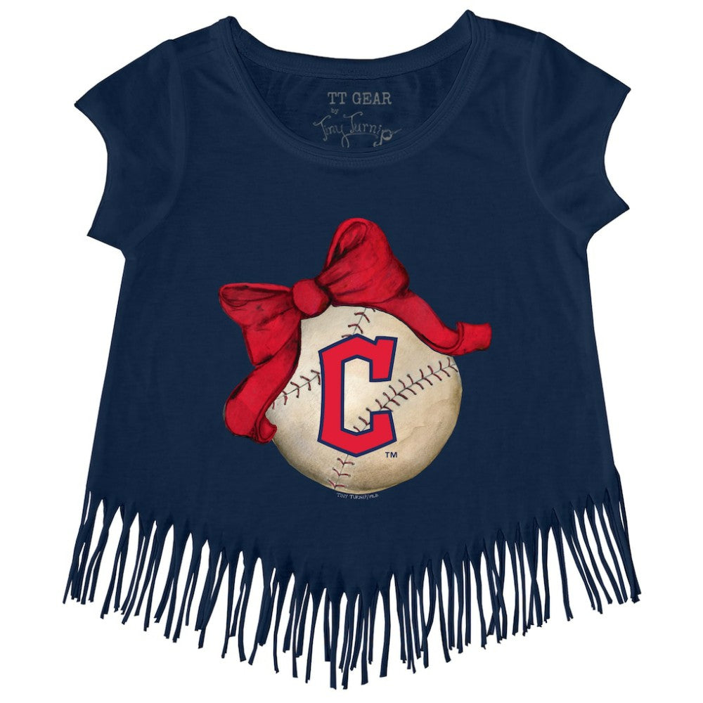 Cleveland Guardians Tiny Turnip Girls Youth Baseball Bow Fringe T-Shirt - MLB T-shirts