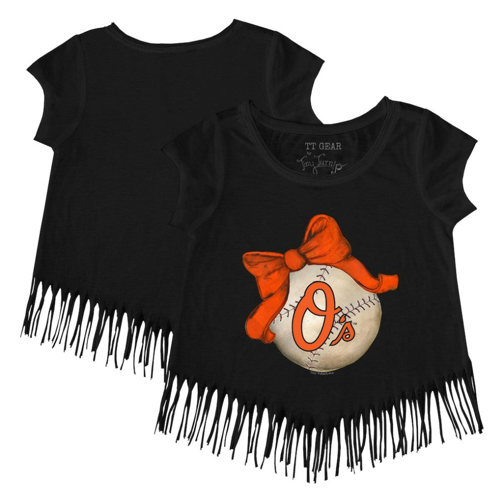 Baltimore Orioles Tiny Turnip Girls Youth Baseball Bow Fringe T-Shirt - MLB T-shirts