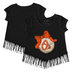Baltimore Orioles Tiny Turnip Girls Youth Baseball Bow Fringe T-Shirt - MLB T-shirts