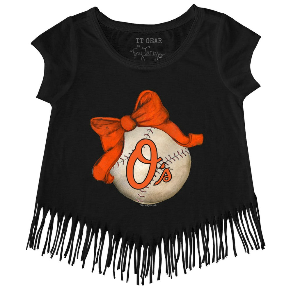 Baltimore Orioles Tiny Turnip Girls Youth Baseball Bow Fringe T-Shirt - MLB T-shirts