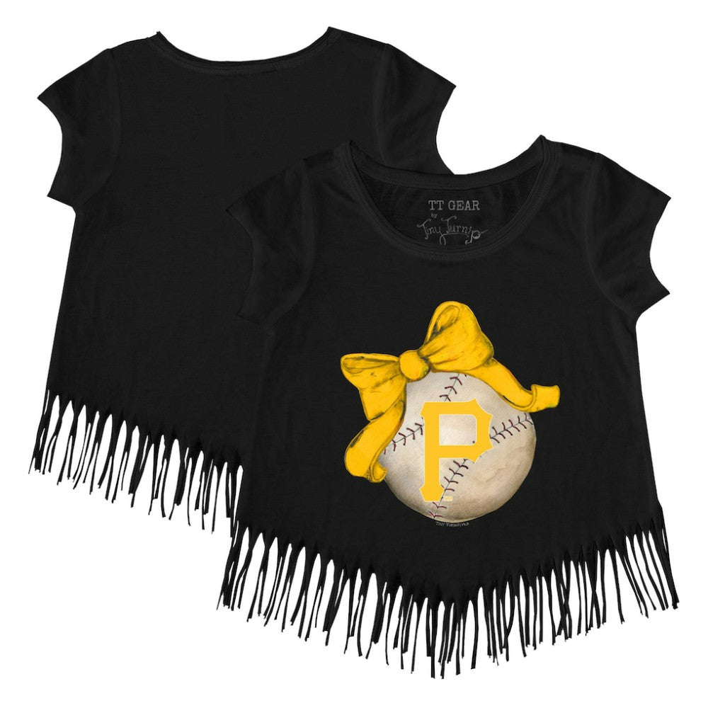 Pittsburgh Pirates Tiny Turnip Girls Youth Baseball Bow Fringe T-Shirt - MLB T-shirts