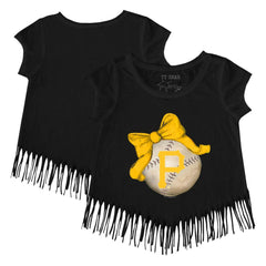 Pittsburgh Pirates Tiny Turnip Girls Youth Baseball Bow Fringe T-Shirt - MLB T-shirts