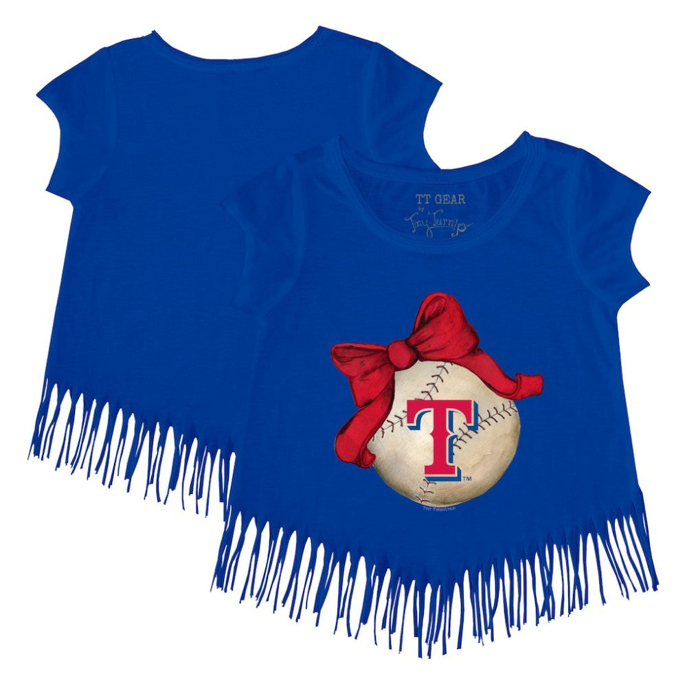 Texas Rangers Tiny Turnip Girls Youth Baseball Bow Fringe T-Shirt - MLB T-shirts