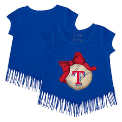 Texas Rangers Tiny Turnip Girls Youth Baseball Bow Fringe T-Shirt - MLB T-shirts