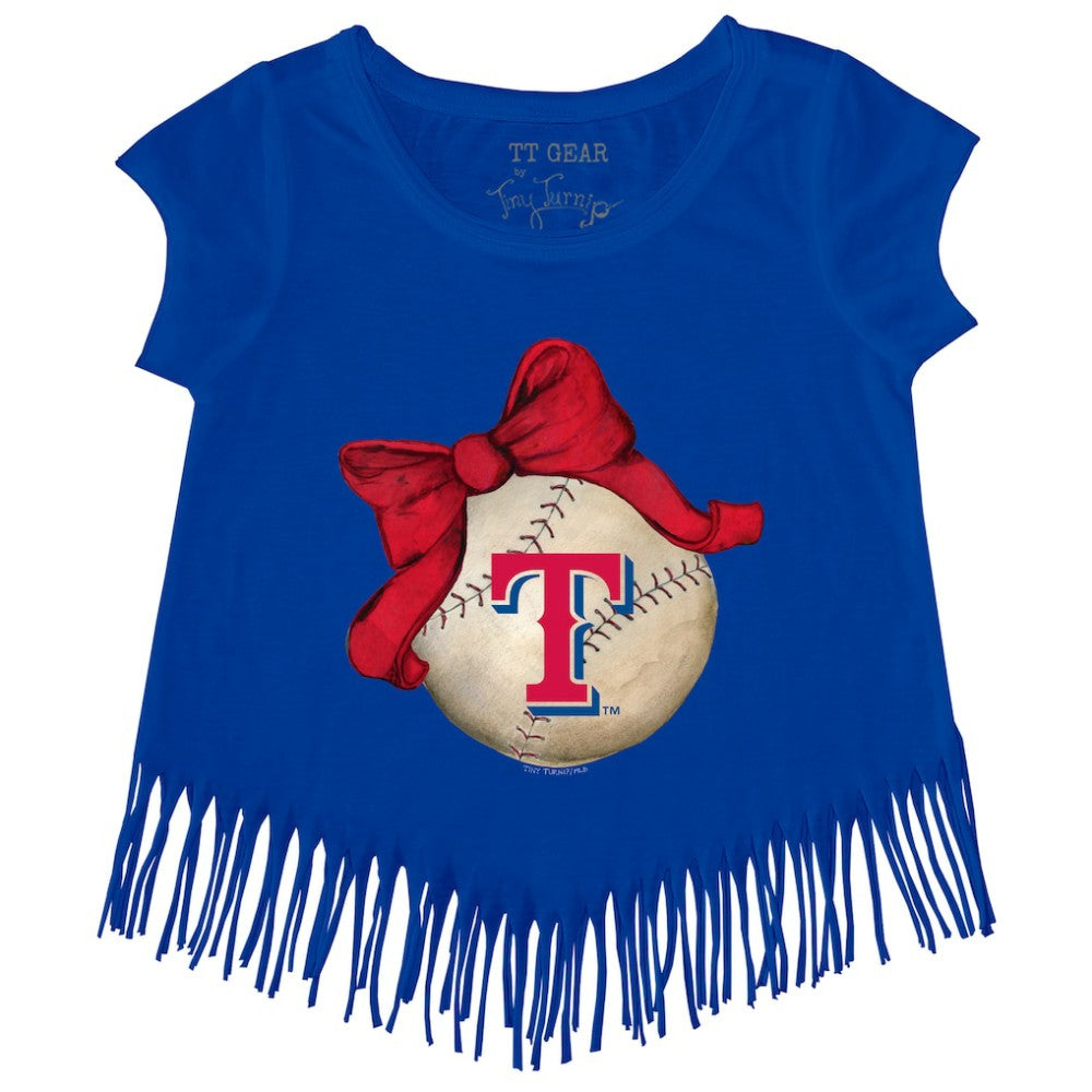Texas Rangers Tiny Turnip Girls Youth Baseball Bow Fringe T-Shirt - MLB T-shirts