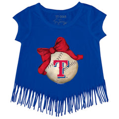 Texas Rangers Tiny Turnip Girls Youth Baseball Bow Fringe T-Shirt - MLB T-shirts