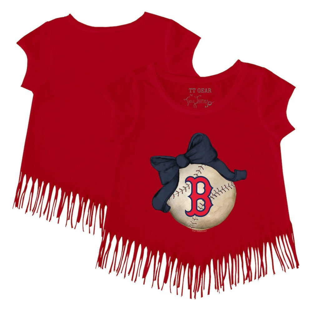 Boston Red Sox Tiny Turnip Girls Youth Baseball Bow Fringe T-Shirt - MLB T-shirts