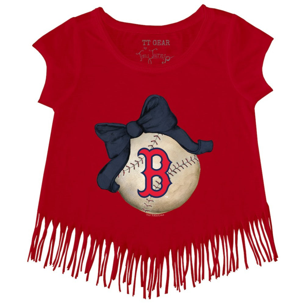 Boston Red Sox Tiny Turnip Girls Youth Baseball Bow Fringe T-Shirt - MLB T-shirts