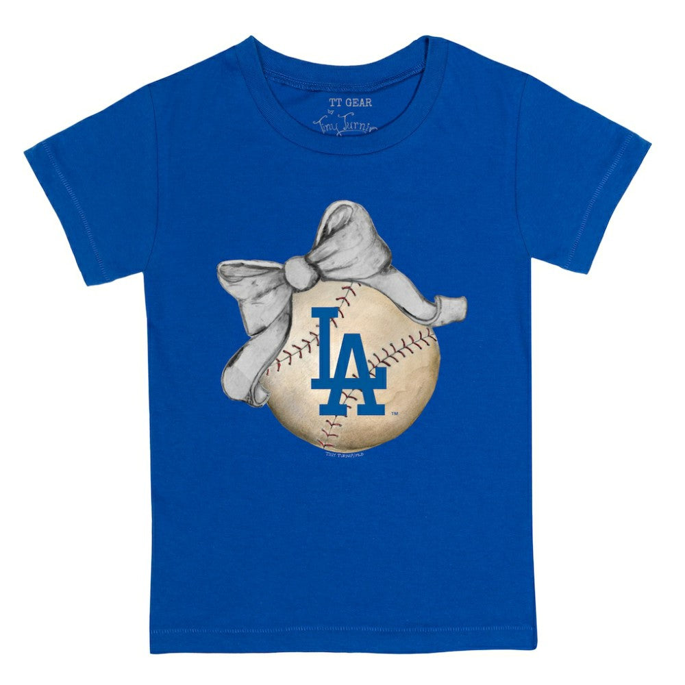 Los Angeles Dodgers Tiny Turnip Youth Baseball Bow T-Shirt - MLB T-shirts