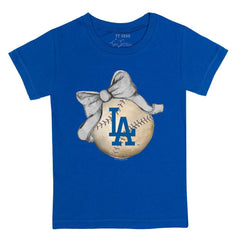 Los Angeles Dodgers Tiny Turnip Youth Baseball Bow T-Shirt - MLB T-shirts