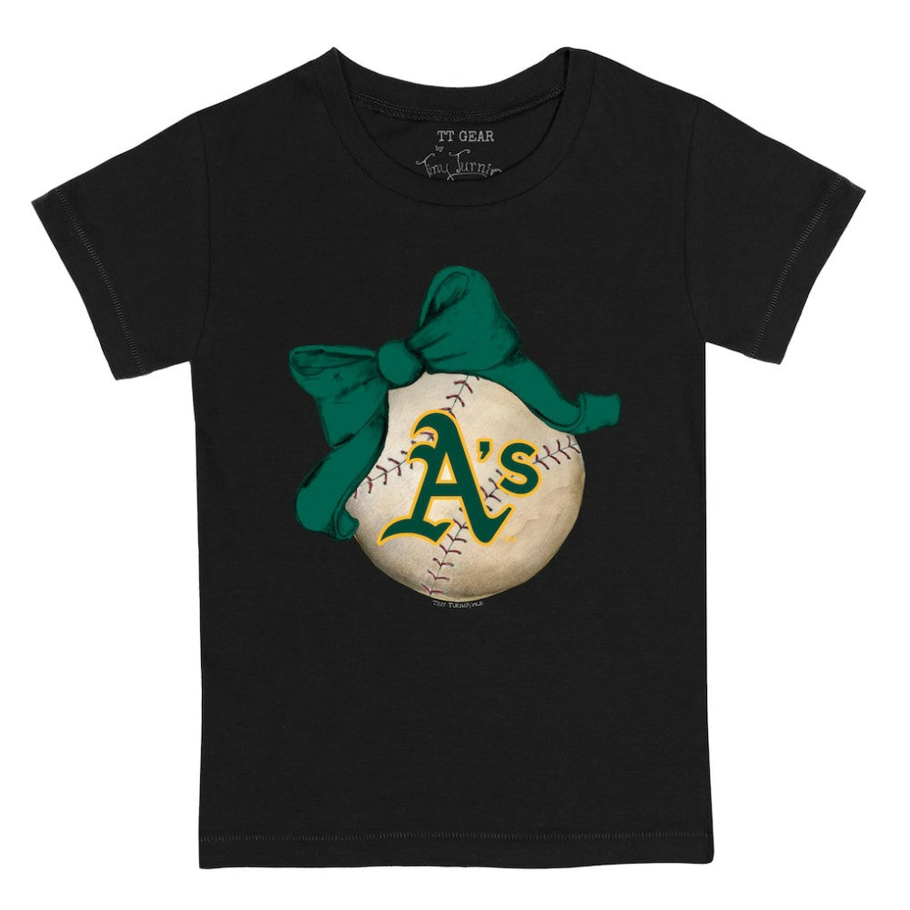 Athletics Tiny Turnip Youth Baseball Bow T-Shirt - MLB T-shirts